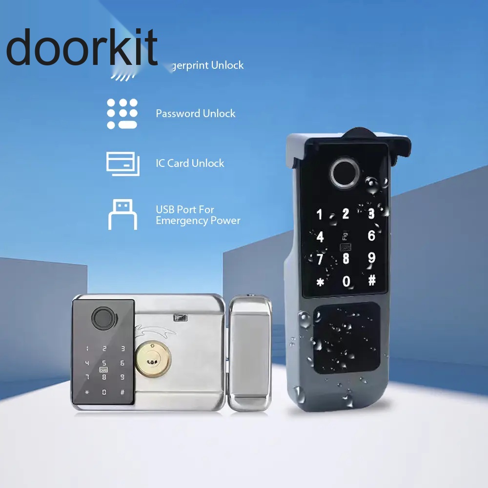 TUYA WIFI /TT LOCK APP Waterproof Outdoor Gate Rim Fingerprint Smart Lock；Double Fingerprint Scanner on both front and back pane