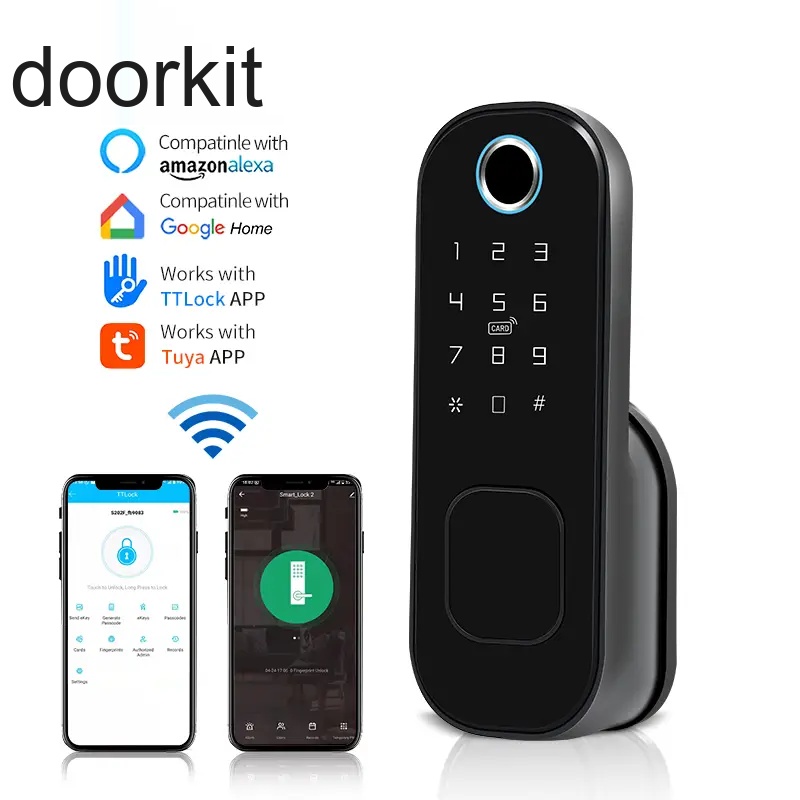 Black Aluminum Body IP65 Waterproof Intelligent WiFi Tuya Electric Rim Lock For Sale