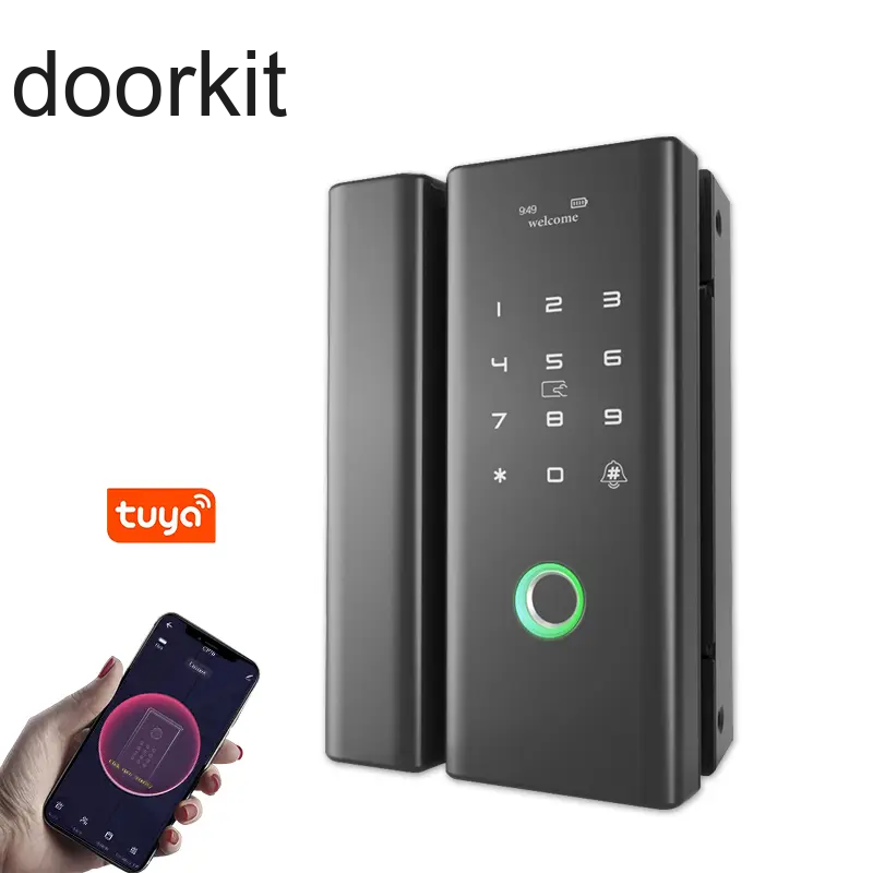 Doorkit WiFi Remote Control Tuya Biometric Fingerprint Digital Smart Glass Door Lock