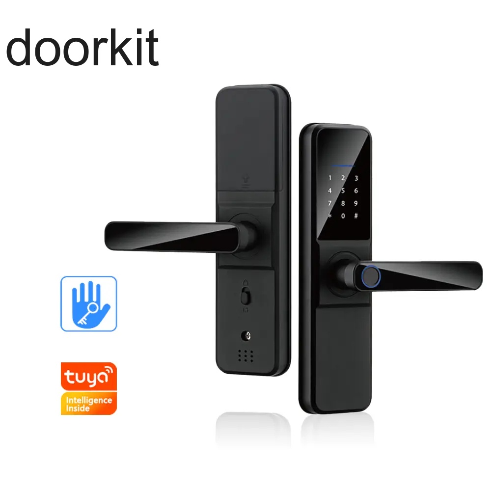 Tuya WIFI Or TTLock Bluetooth Fingerprint APP IC card Key Unlock Smart Intelligent Door Handle Lock With Handle For Wholesale