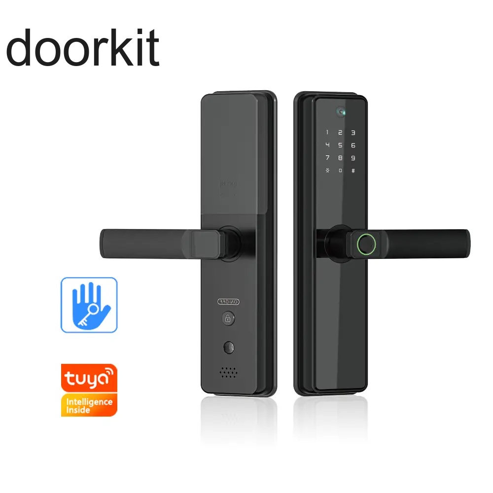 Black Metal Body Tuya APP / TT Lock APP Unlock Smart Lock With Cat Eye Fingerprint Door Lock For Sale