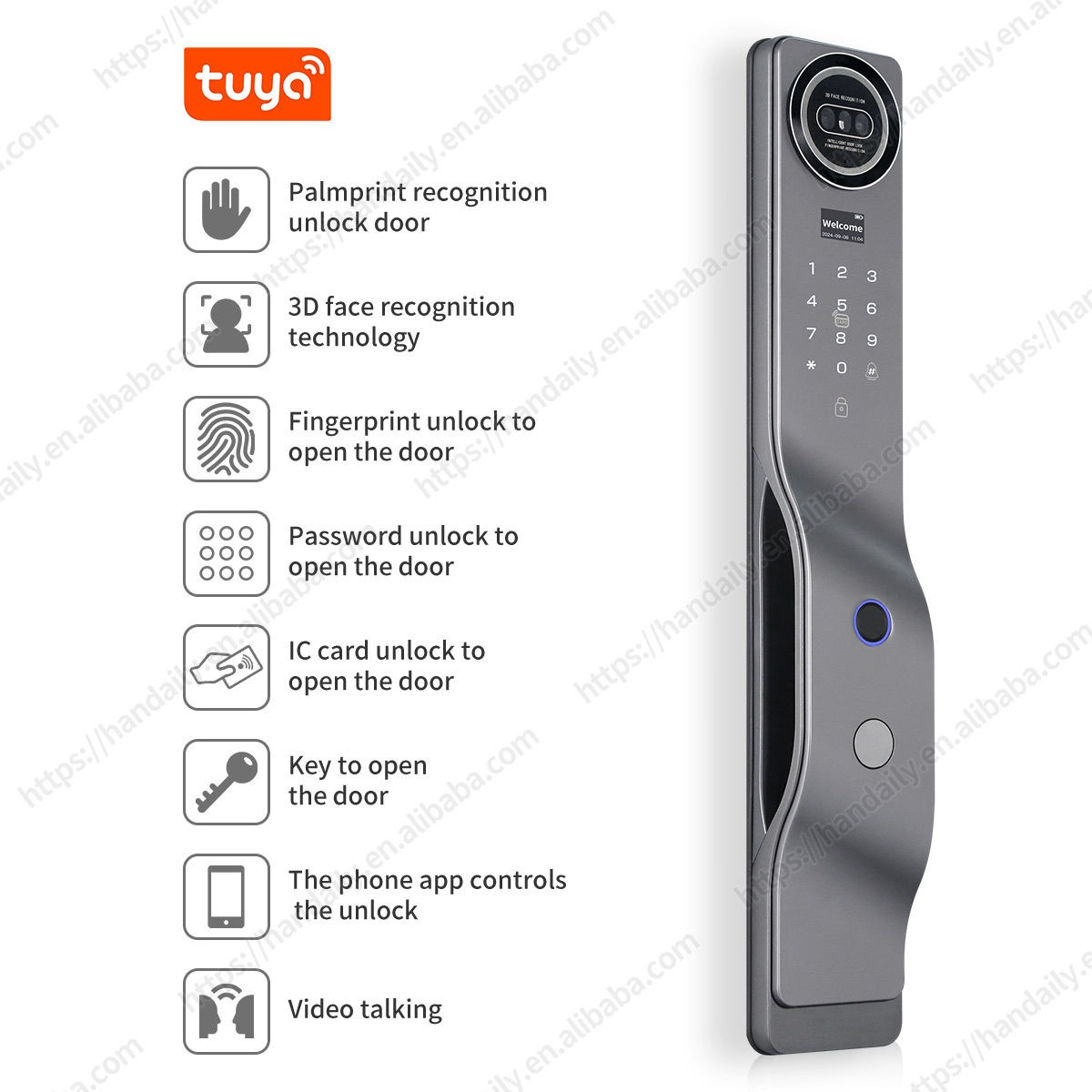 High-value bright glass3D Face ID Remote Doo 3D Face ID Remote Doorbell TUYA WiFi Fingerprint Smart Face Lock For Wholesale-copy